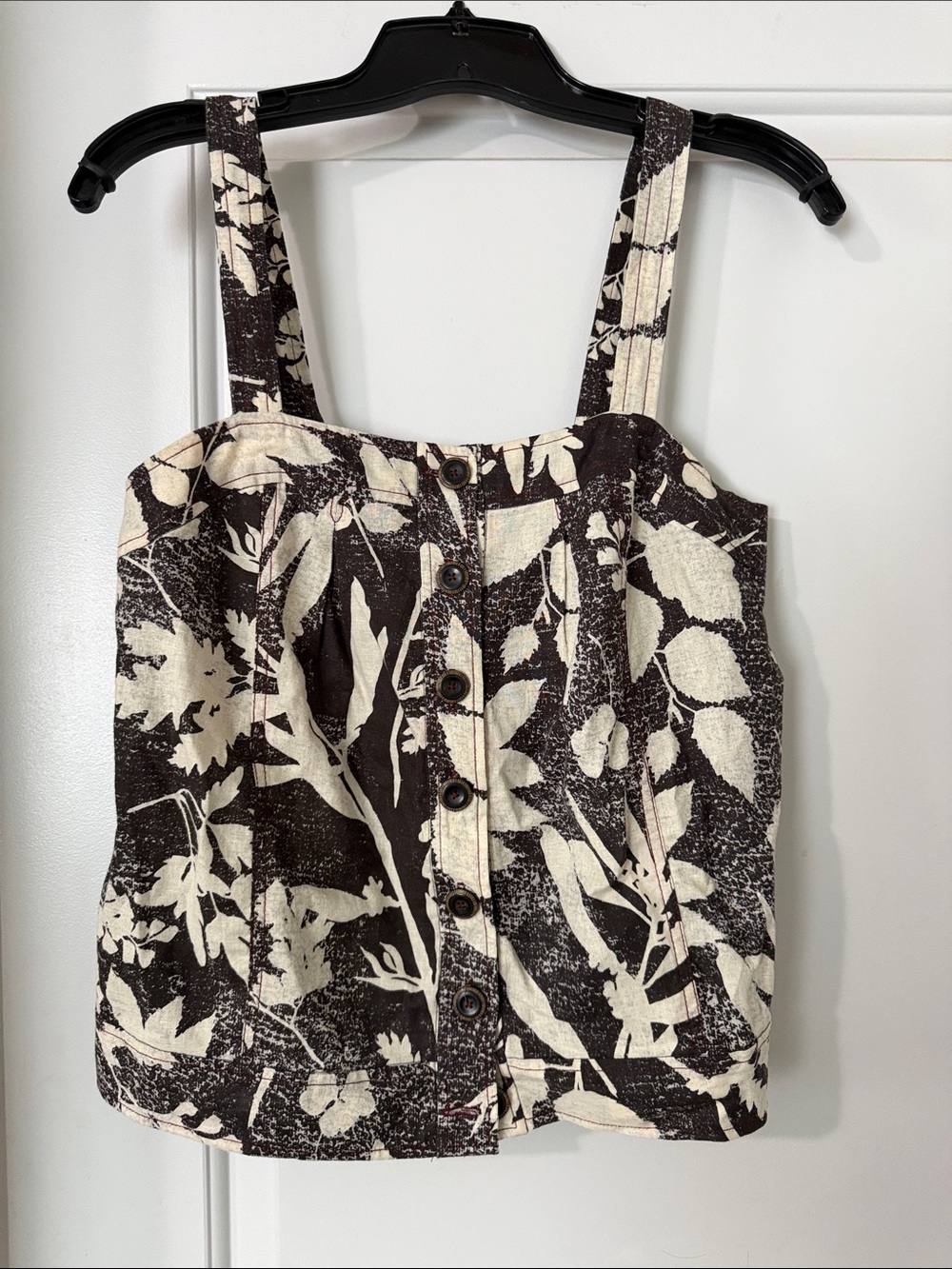 Anthropologie Black & Cream Floral Button Tank